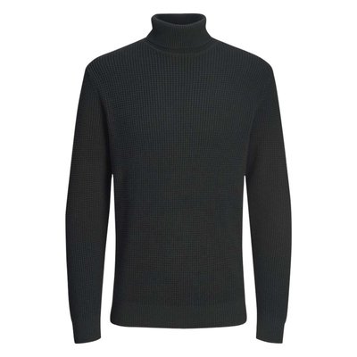 Pull Premium en coton biologique avec manches longues et col roulé noir maille effet gaufrée - Taille L JACK AND JONES PREMIUM