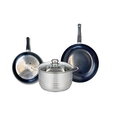 Set de 2 poêles 24 et 28 cm et 1 faitout Prima Brillant ELO