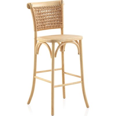 x2 Tabouret haut en bois d'orme naturel assise et dossier tressés RECOLLECTION