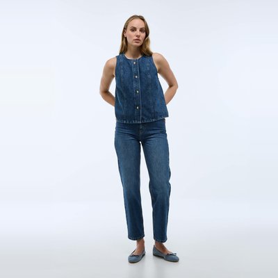 Jean droit uni en coton MONOPRIX