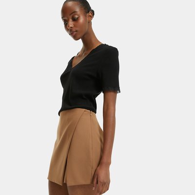 T-Shirt mit V-Ausschnitt und Spitzendetails LA REDOUTE COLLECTIONS
