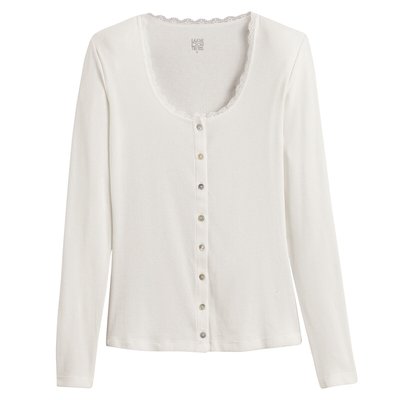 T-shirt boutonné manches longues, détail dentelle LA REDOUTE COLLECTIONS