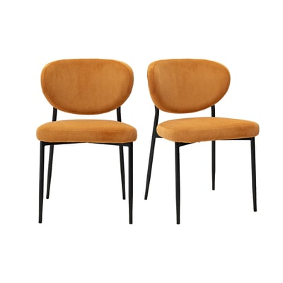 Chaises en tissu effet velours texturé beige et métal noir (lot de 2) BREKA MILIBOO