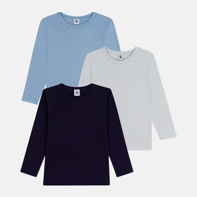 Lot de 3 T-shirts manches longues en coton PETIT BATEAU