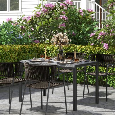 Table de jardin rectangulaire 4 personnes métal plateau résine tressée OUTSUNNY