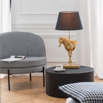 Fauteuil rond en tissu pied-de-poule noir et blanc - POULEA HELLIN, DEPUIS 1862