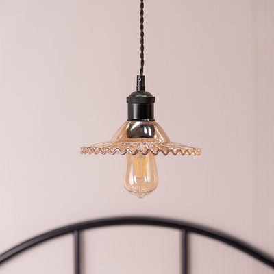 ia Black Pendant Light with Amber Frilled Glass Shade SO'HOME