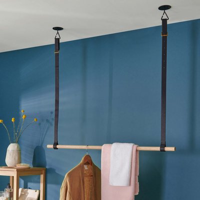 Penderie suspendue bois et lanières cuir Viky MOB IN