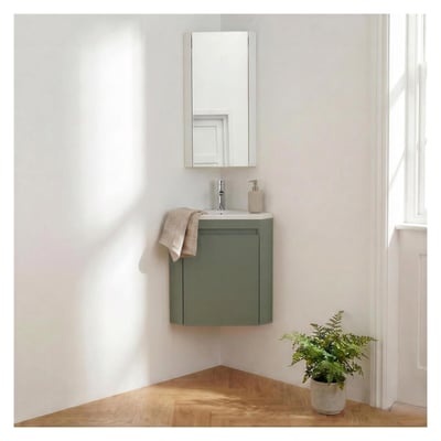 Ensemble lave-mains d'angle suspendu, vasque, robinet et armoire LISA MOB IN