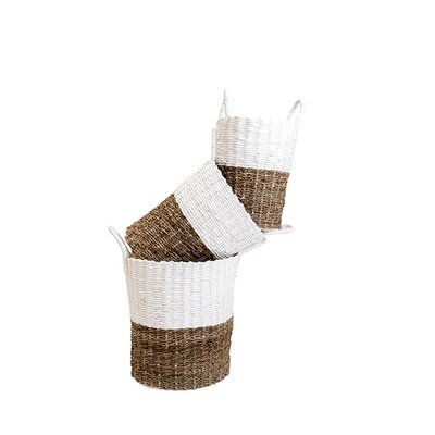 Lot de 3 Paniers bicolores en jonc et papier tressés TOILINUX