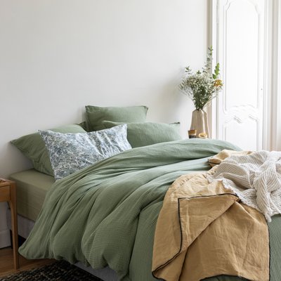 Housse de couette en gaze de coton, SIMPLEMENT GAUFRÉ BLANC CERISE