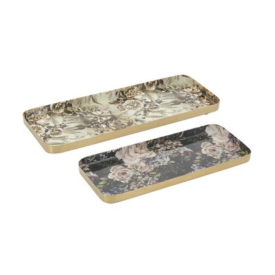 Plateaux rectangulaires en métal Fleurs retro (lot de 2) AUBRY GASPARD