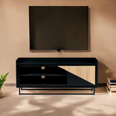 Meuble TV 1 porte bois noir et blanc ANINA PIER IMPORT