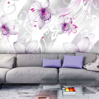 Papier peint intissé panoramique Fleurs Sounds of subtlety - silver EDEN