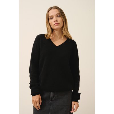 Pull Col V  Noir Alenia JUST CASHMERE