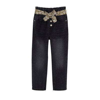 Jean style paperbag et sa ceinture fleurie VERTBAUDET