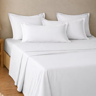 Parure de draps plat en coton unie, ESSENTIEL ATELIER DU COTON