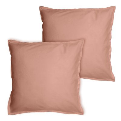 Set de 2 taies d’oreiller unies à volant, COTON LAVÉ MATT ET ROSE
