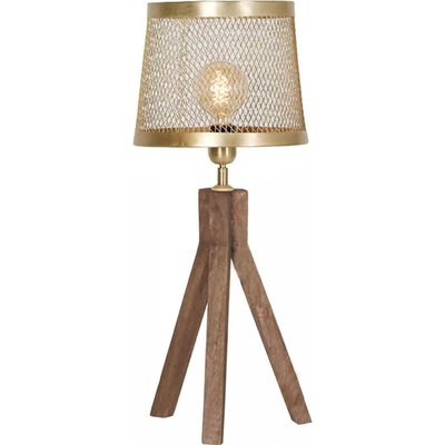 Lampe de table trépied en bois et abat jour grillagé doré RECOLLECTION