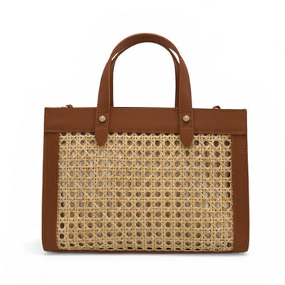Sac cabas en cuir lisse et rotin THEOLINE OH MY BAG