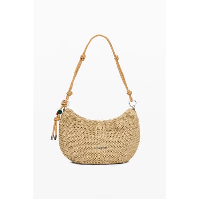 Sac à Main Bandoulière Femme En Raphia Tressé Main - Couleur écru/fauve, 30 Cm, Neuf Avec étiquettes