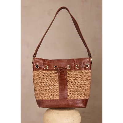 Sac seau en cuir et raphia MAX Maison 123