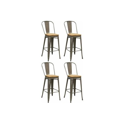 Tabouret industriel en métal et bois d'orme huilé (Lot de 4) AUBRY GASPARD