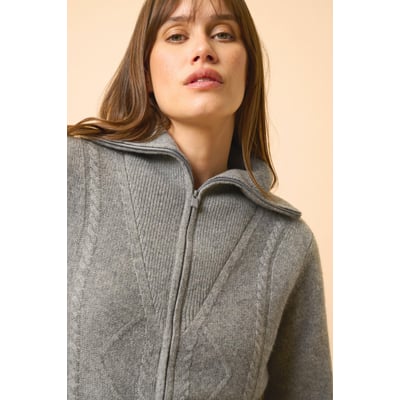 Gilet Zippé Col Camionneur 4 Fils Flanelle Chiné Talara JUST CASHMERE