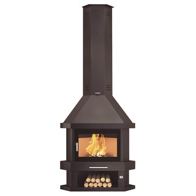FM Cheminée métallique d'angle C-200RK 14kW avec porte en verre sérigraphié FM BIOMASA