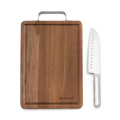 Planche acacia et couteau Santoku - Reflet LAGUIOLE CUISSON