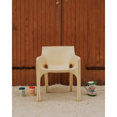 Fauteuil en plastique blanc Jakob N°1424 - Bon état DEBONGOUT