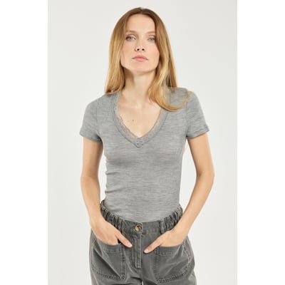 T-shirt col dentelle en laine et soie ARMOR-LUX