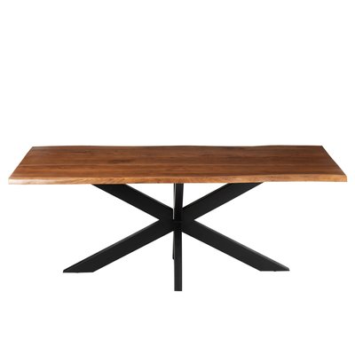 Table de salle à manger rectangulaire en acacia et métal noir L200 - EDGAR HELLIN, DEPUIS 1862