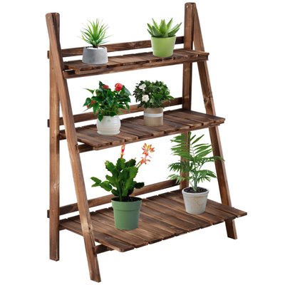 Étagère à plantes pliable pyramidale sapin traité carbonisation OUTSUNNY