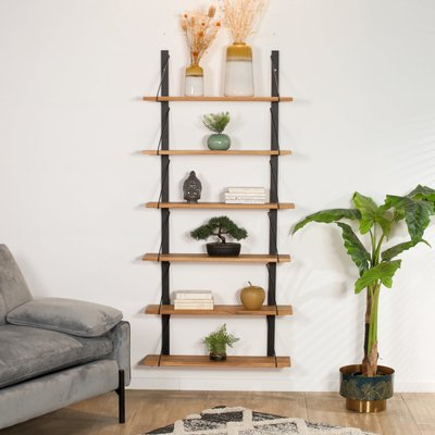 Etagère murale bois massif 6 plateaux (noir et huilé) PALERME PIER IMPORT