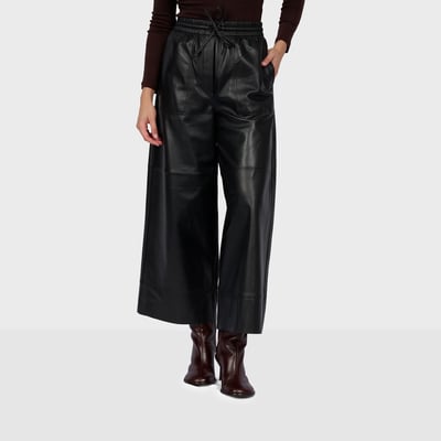 Pantalon large en cuir à taille élastiquée TROPHEE OAKWOOD