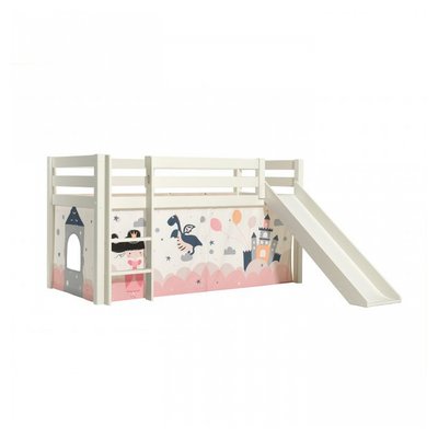 PINO Lit mezzanine avec toboggan + Rideau pour lit en 4 parties Princesse VIPACK