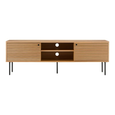 Meuble TV 2 portes effet rainuré décor clair ASSENS PIER IMPORT