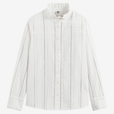 Embroidered Openwork Shirt with Ruffled Collar LA REDOUTE COLLECTIONS