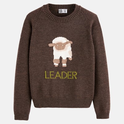 Pull, col rond, motif mouton en intarsia, en laine mérinos LA REDOUTE X MAZORCAS