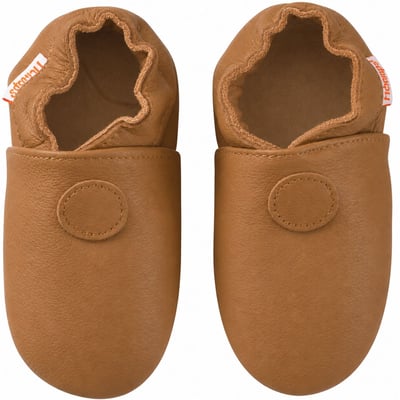 Chaussons bébé cuir souple uni cognac TICHOUPS