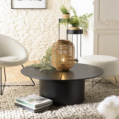 Table basse ronde 80 cm bois et métal noir CORUMBA PIER IMPORT