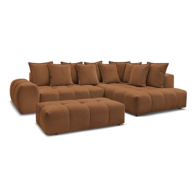Canapé d'angle convertible 4 places en tissu chiné avec pouf, EVEREST BOBOCHIC