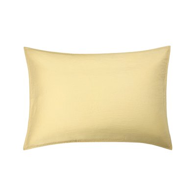 Taie d'oreiller en satin de coton lavé jaune, PALERME OLIVIER DESFORGES
