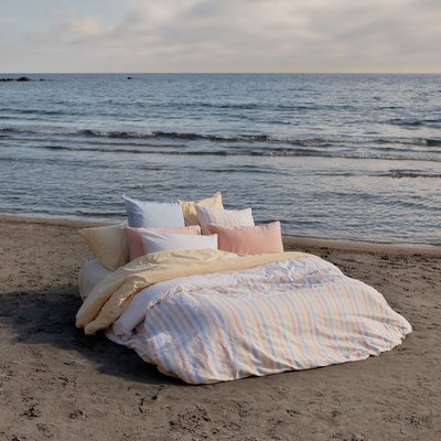 Housse de couette réversible lin et coton lavé TEMPOS CARRE BLANC