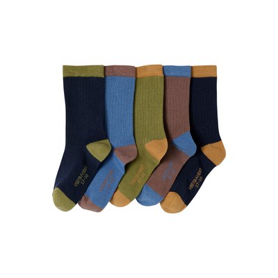 Lot de 5 paires de chaussettes en côtes bicolores VERTBAUDET