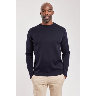 Pull marin uni col rond à boutons DRENEC ARMOR-LUX