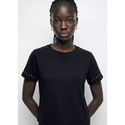 T-shirt en coton avec perles en forme d'étoiles MANGO TEEN