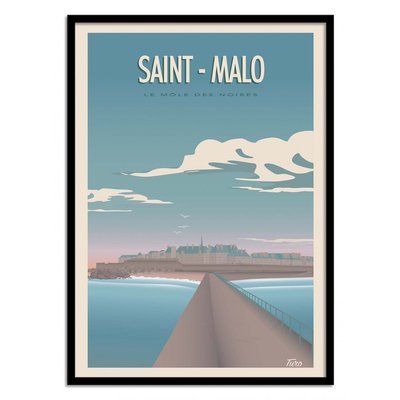 Affiche d’art et cadre noir 50 x 70 cm - Saint Malo - Turo WALL EDITIONS
