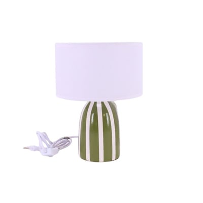 Lampe à poser en terre cuite rayée vert et blanc ORNAMI